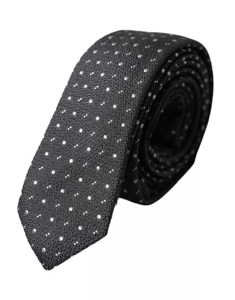 Black Polka Dot Silk Adjustable Men Tie-Dolce & Gabbana-LabelTerrace.com