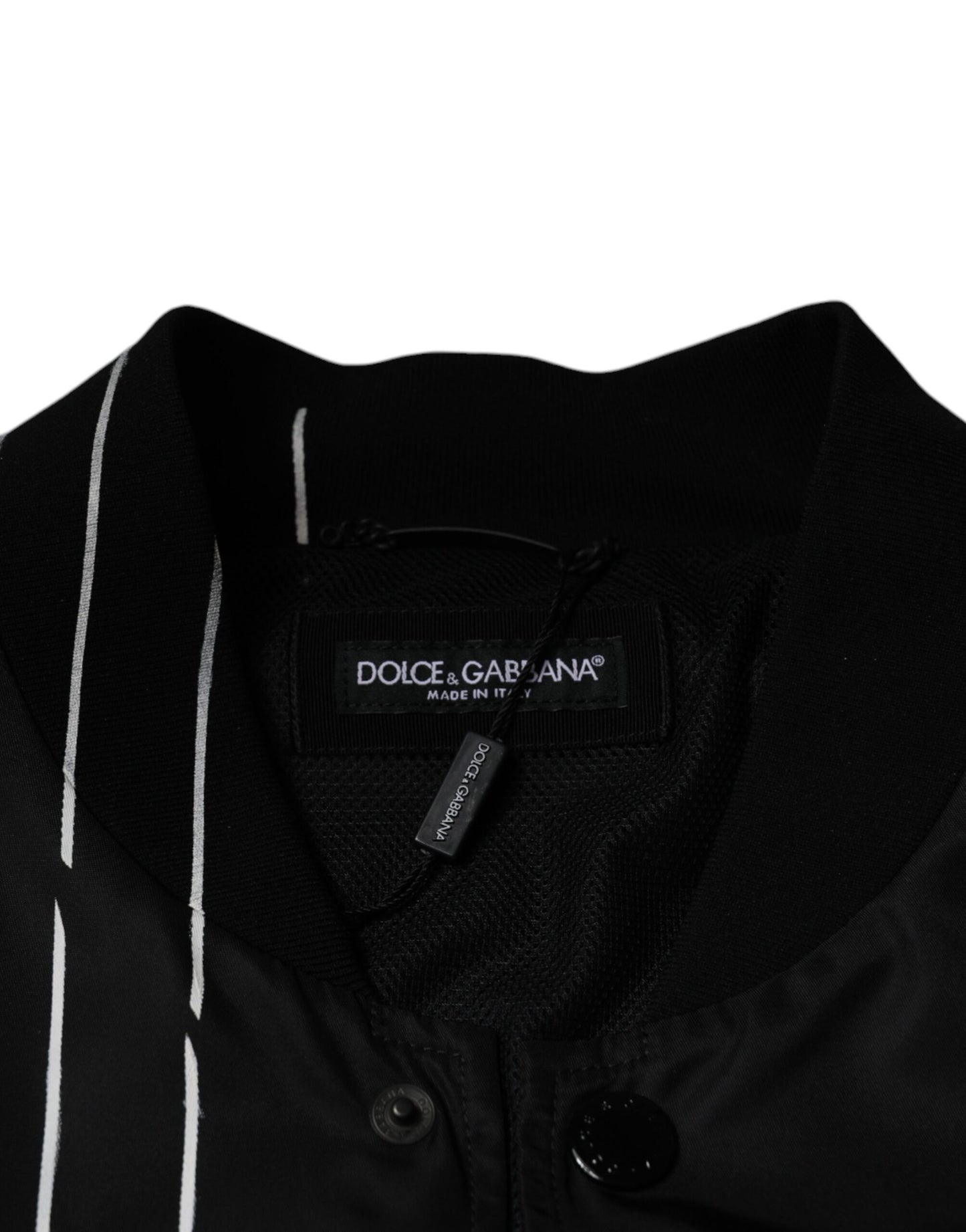 Black Polka Dot Stripe Nylon Bomber Jacket-Dolce & Gabbana-LabelTerrace.com