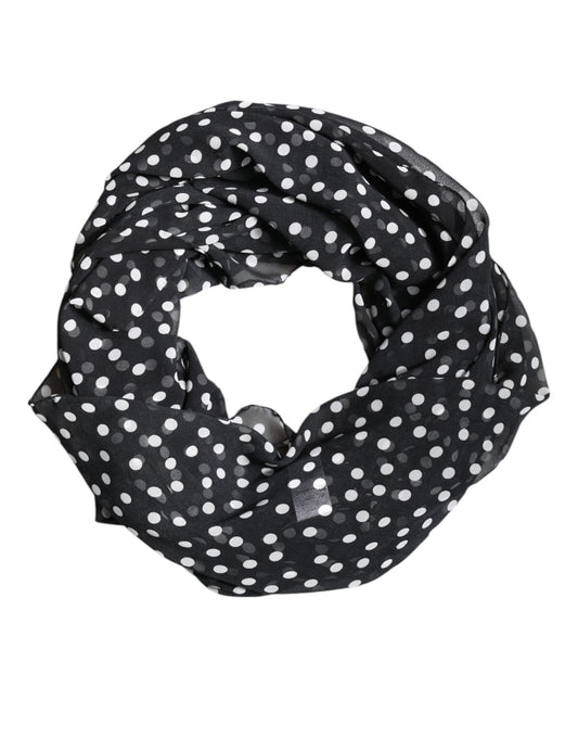 Black Polka Dots Polyester Wrap Shawl Scarf-Dolce & Gabbana-LabelTerrace.com