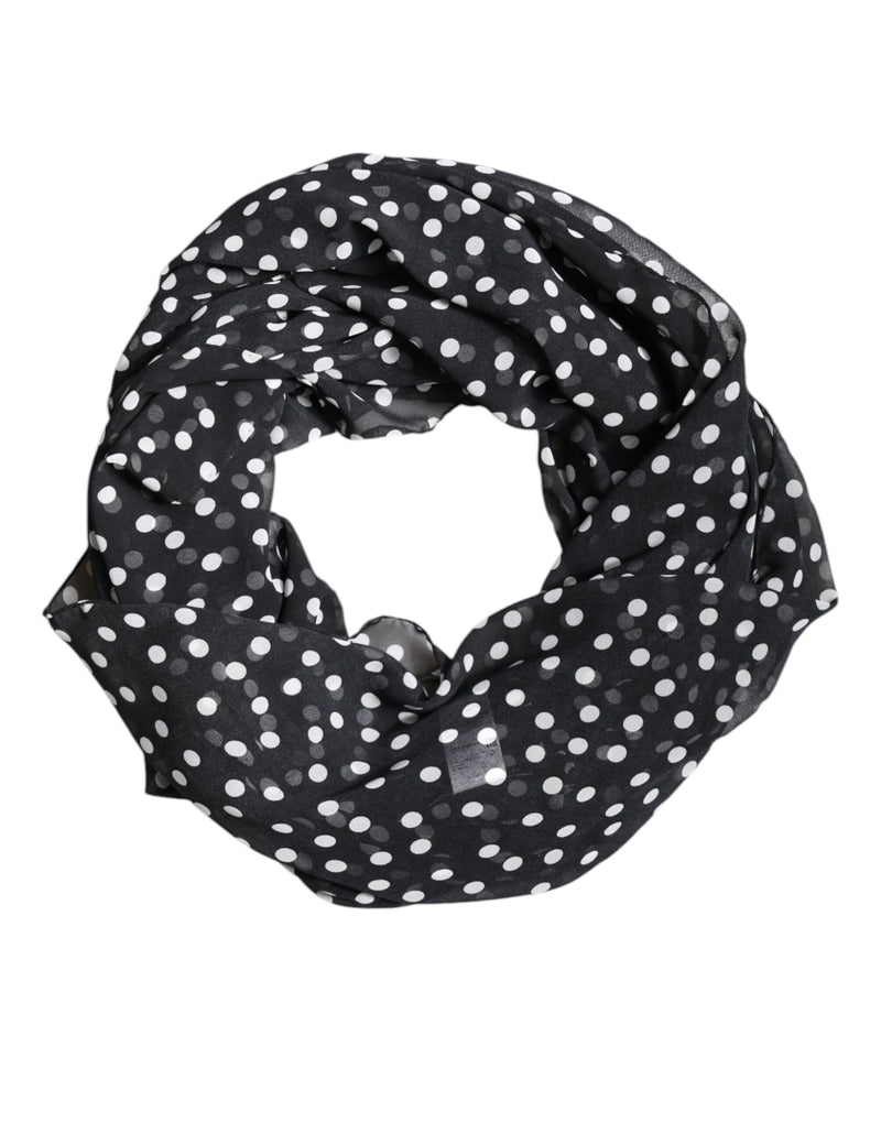 Black Polka Dots Polyester Wrap Shawl Scarf-Dolce & Gabbana-LabelTerrace.com