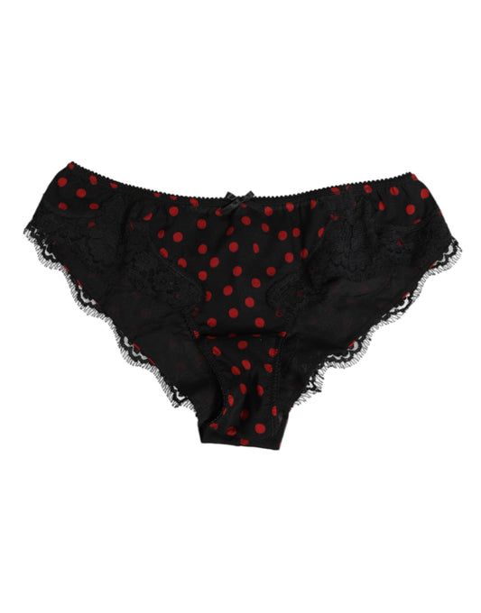 Black Polka Dotted Silk Low Waist Panty Underwear