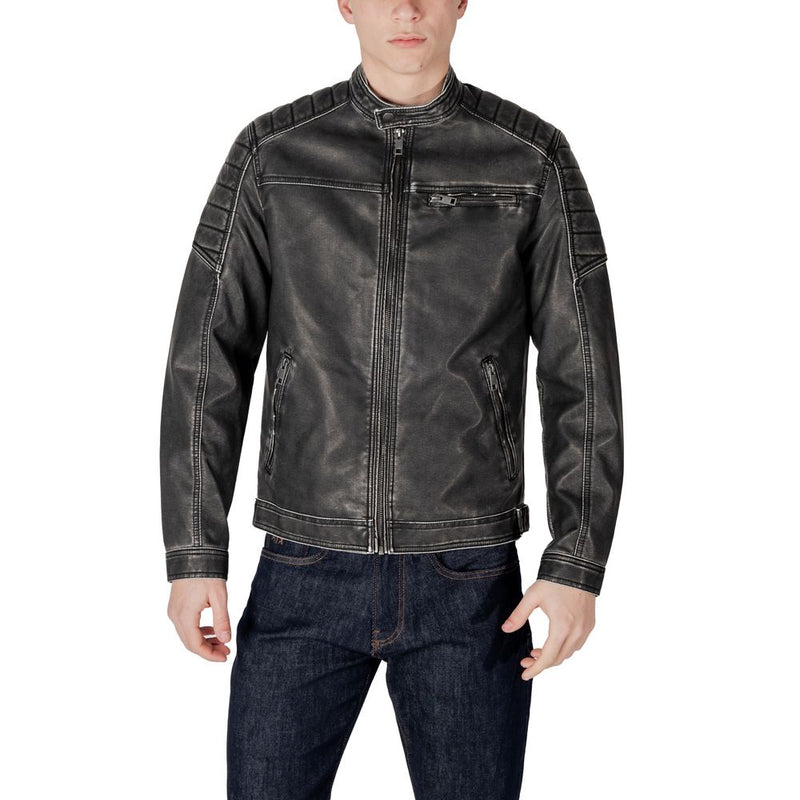 Black Polyester Biker Jacket
