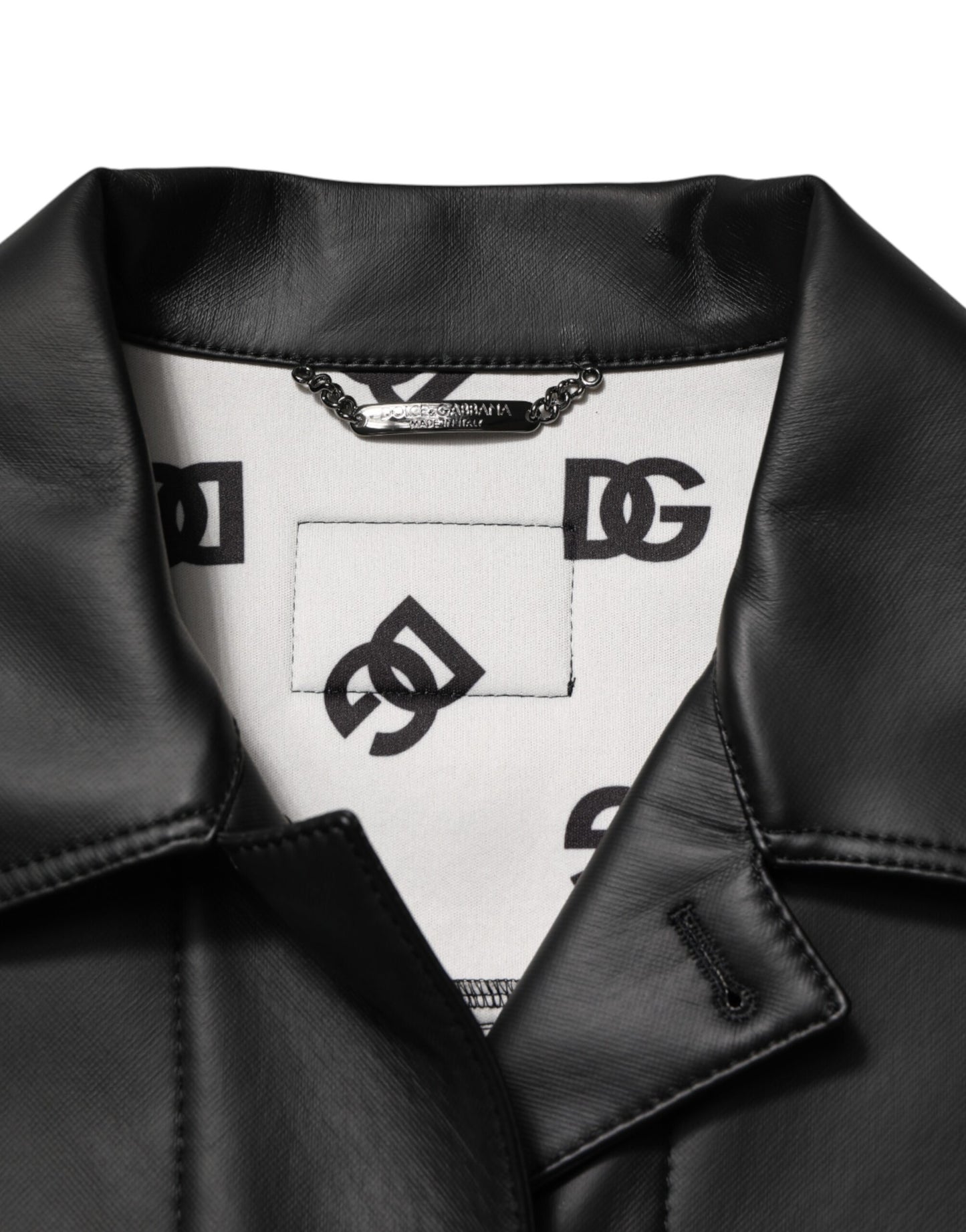 Black Polyester Button Down Biker Jacket-Dolce & Gabbana-LabelTerrace.com