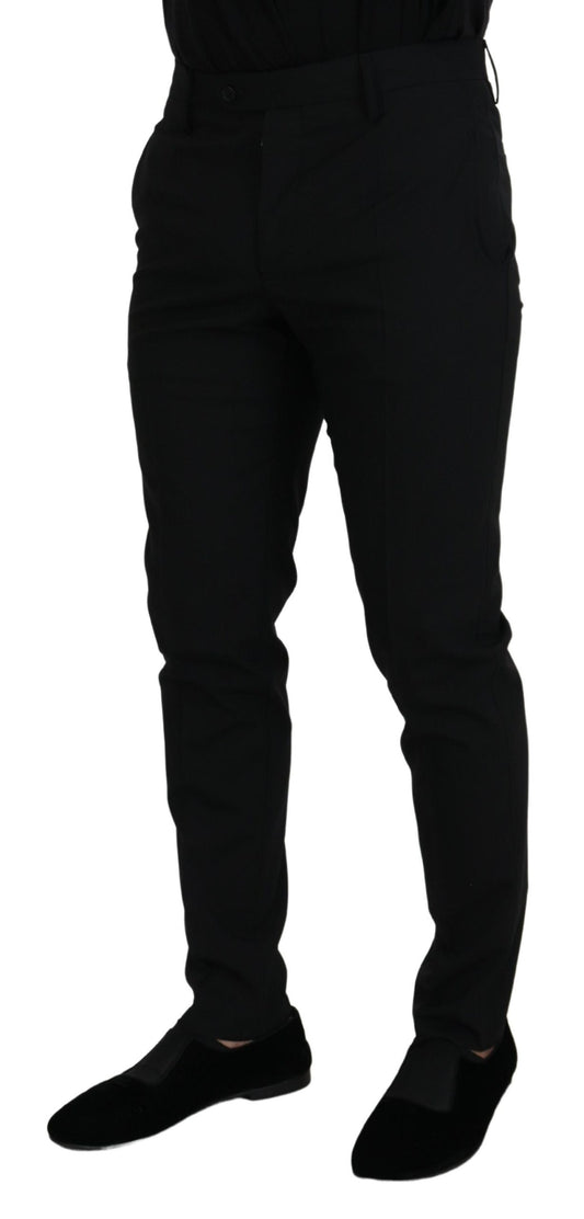Black Polyester Chino Formal Pants-Dolce & Gabbana-LabelTerrace.com