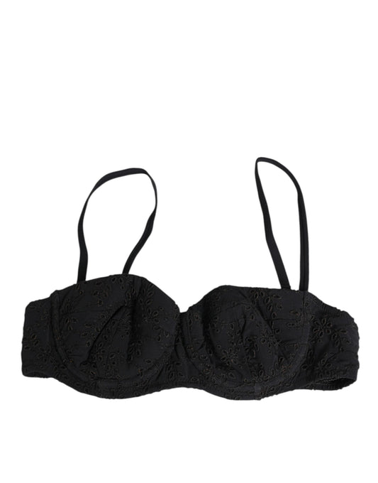 Black Polyester Embroidered Underwire Bra Underwear-Dolce & Gabbana-LabelTerrace.com