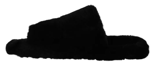 Black Polyester Faux Fur Mens Flats Sandals Shoes-Dolce & Gabbana-LabelTerrace.com