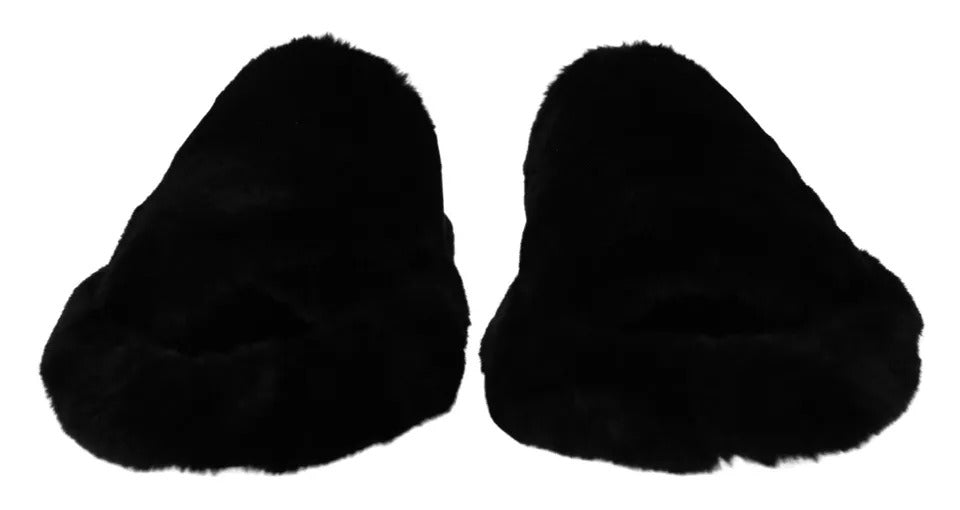 Black Polyester Faux Fur Mens Flats Sandals Shoes-Dolce & Gabbana-LabelTerrace.com