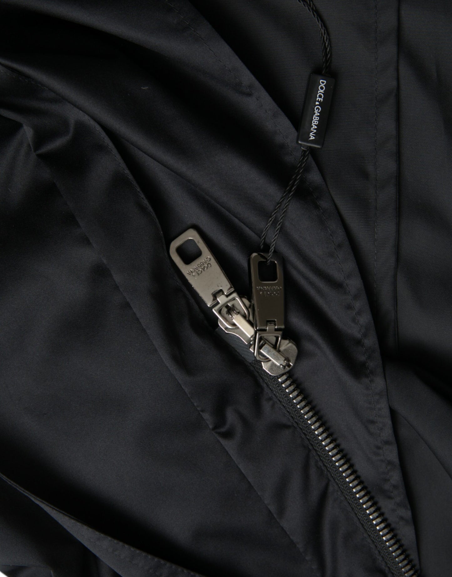 Black Polyester Hooded Long Windbreaker Jacket-Dolce & Gabbana-LabelTerrace.com