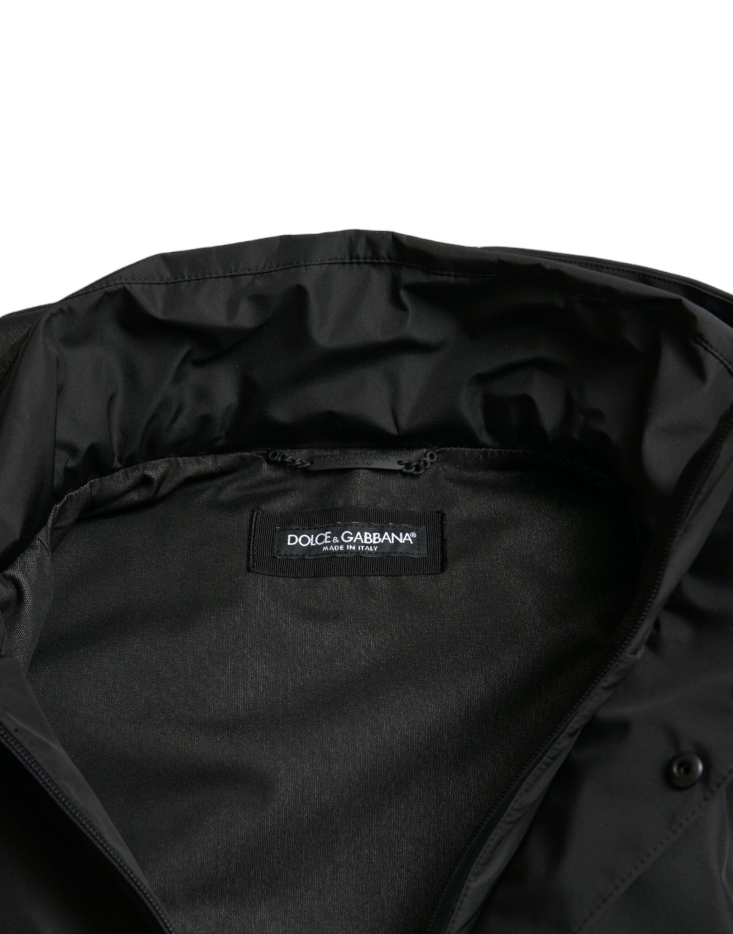 Black Polyester Logo Plaque Hooded Jacket-Dolce & Gabbana-LabelTerrace.com
