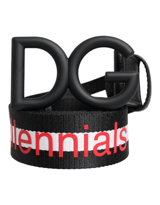 Black Polyester Logo Print DG Buckle Belt-Dolce & Gabbana-LabelTerrace.com