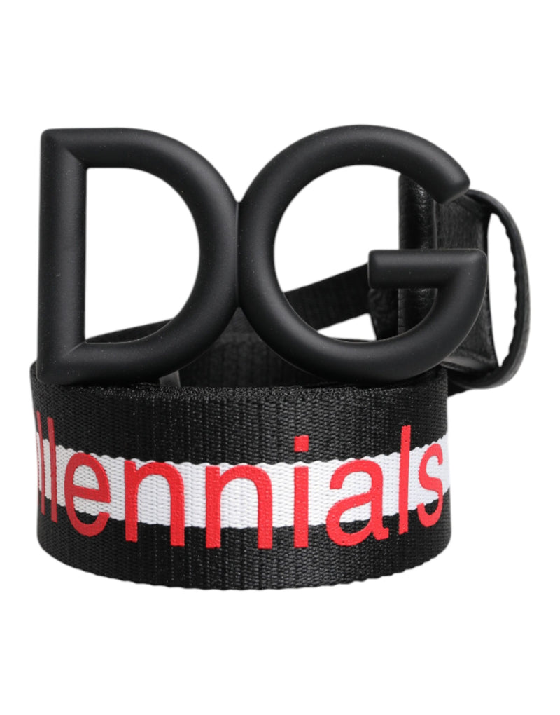 Black Polyester Logo Print DG Buckle Belt-Dolce & Gabbana-LabelTerrace.com