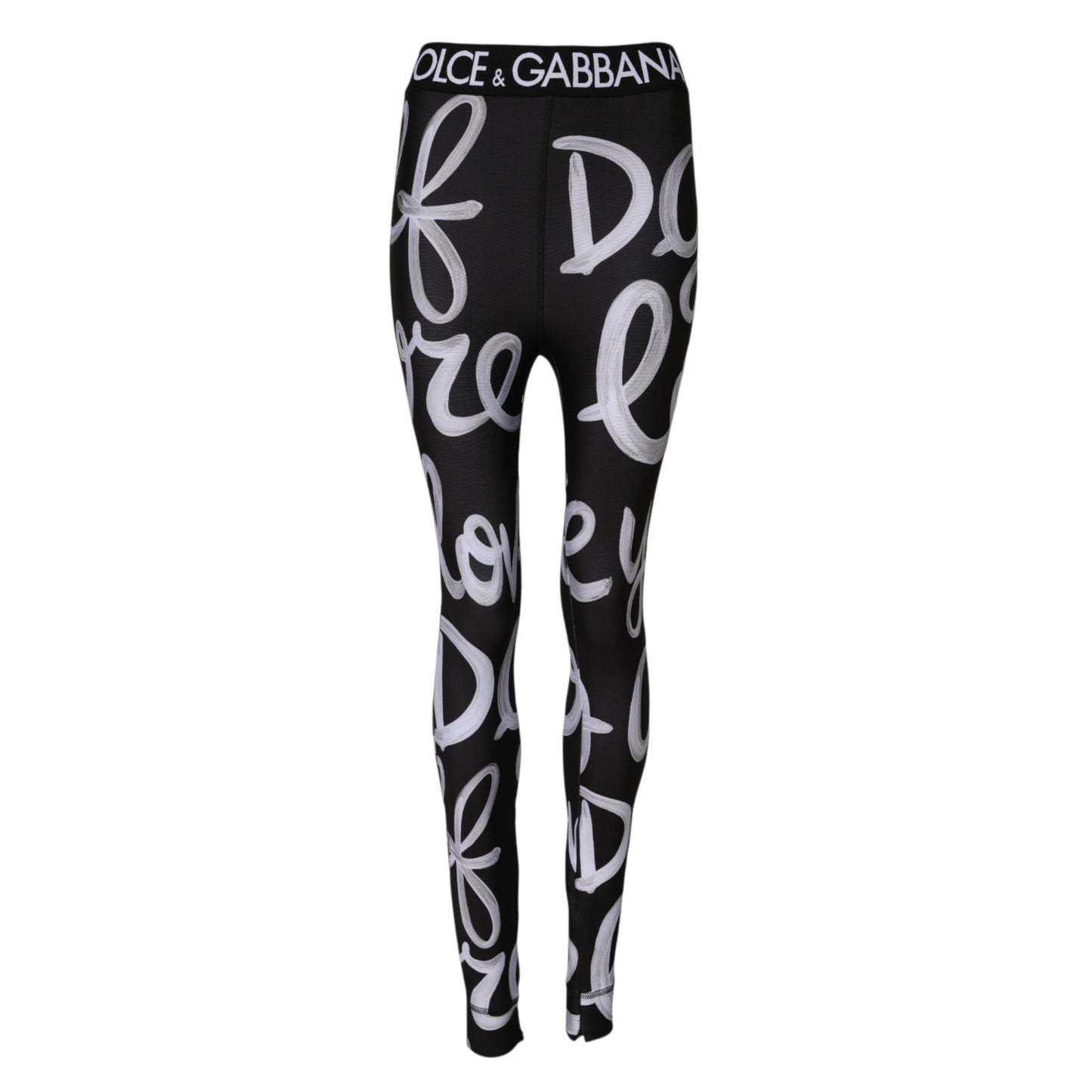 Black Polyester Logo Print Mid Waisted Pants-Dolce & Gabbana-LabelTerrace.com