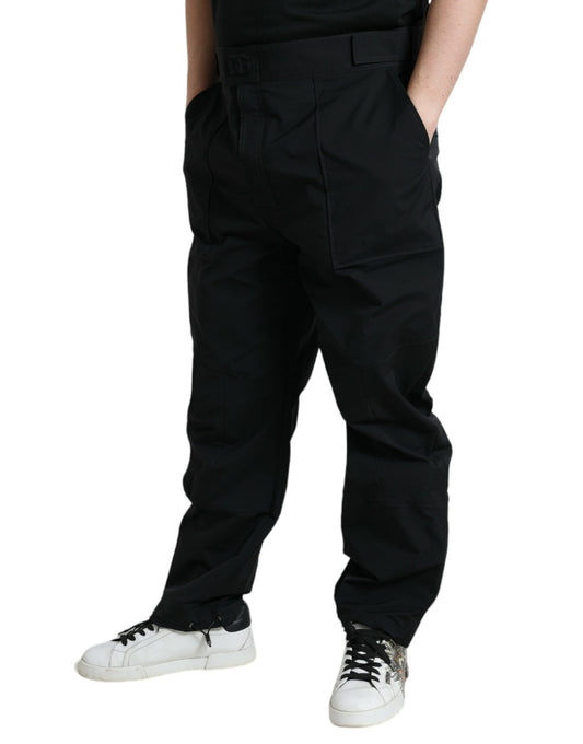 Black Polyester Logo Straight Pants-Dolce & Gabbana-LabelTerrace.com