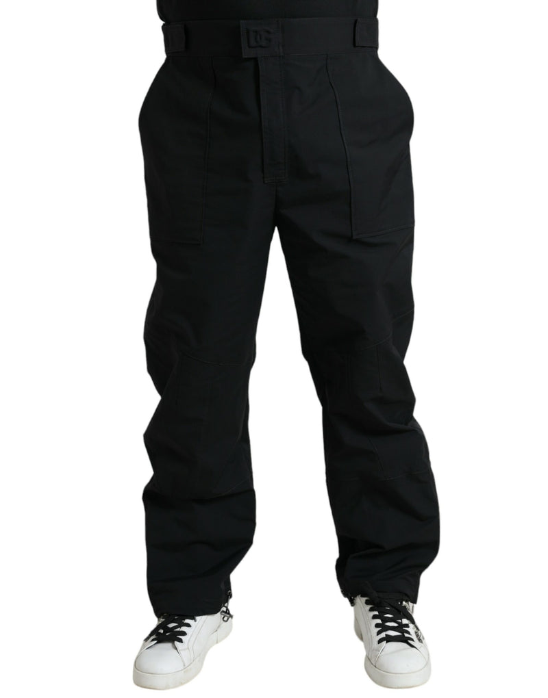 Black Polyester Logo Straight Pants-Dolce & Gabbana-LabelTerrace.com