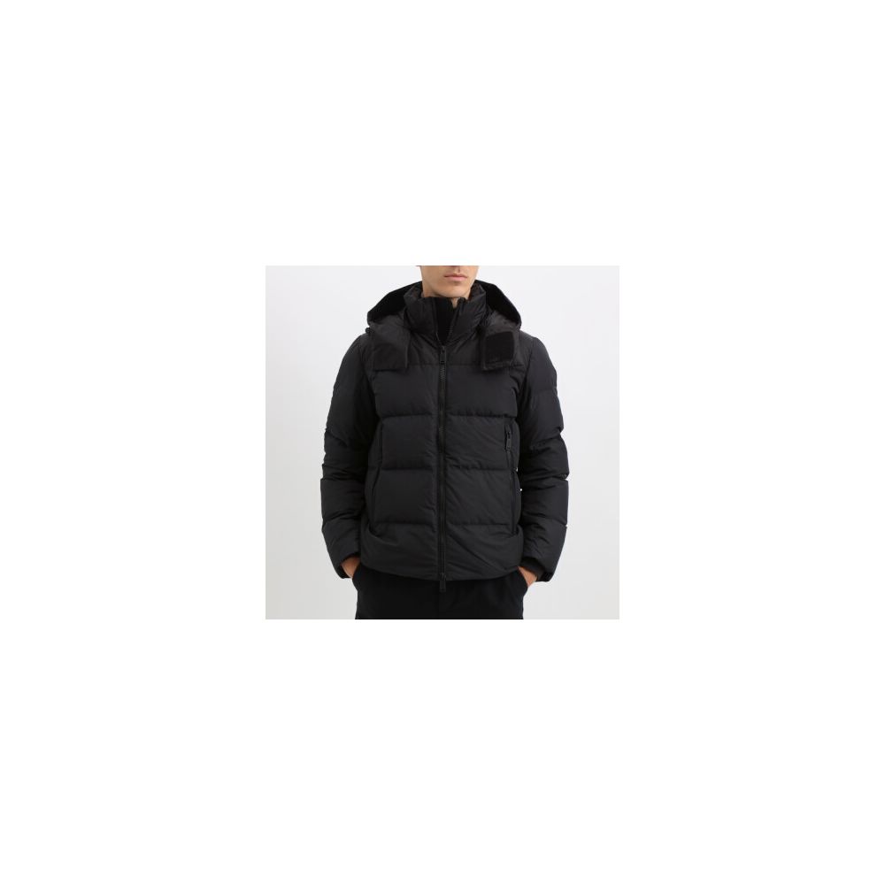 Black Polyester Men Jacket with Detachable Hood-Add-LabelTerrace.com