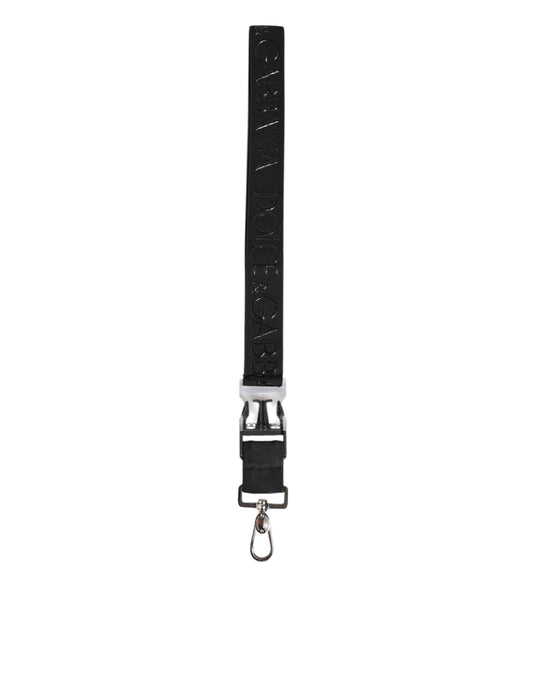 Black Polyester Stretch Rubberised DG Logo Men Keychain-Dolce & Gabbana-LabelTerrace.com