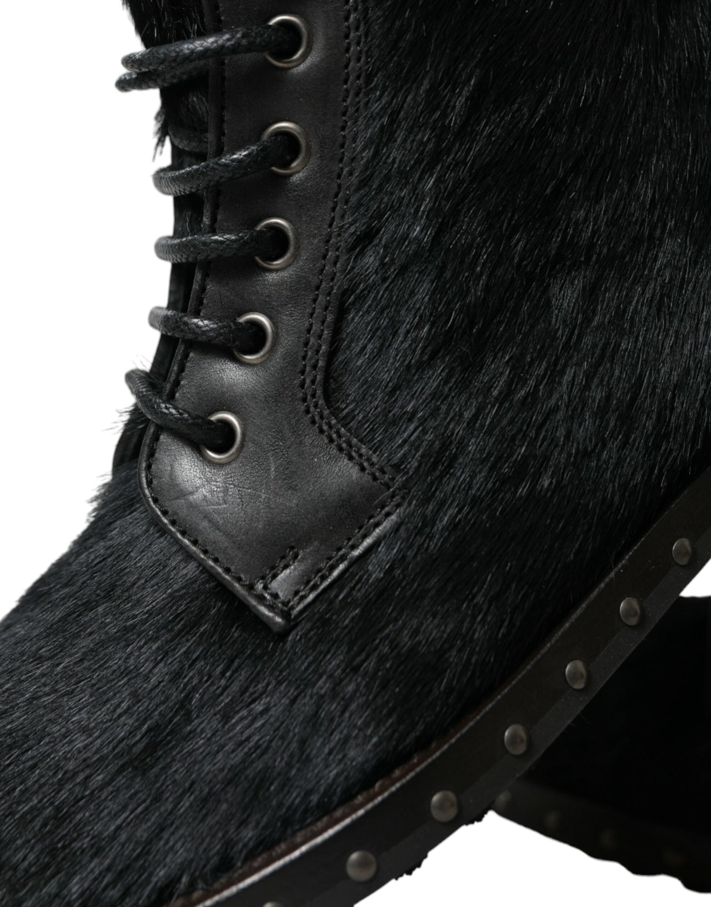 Black Pony Style Leather Mid Calf Boots Shoes-Dolce & Gabbana-LabelTerrace.com