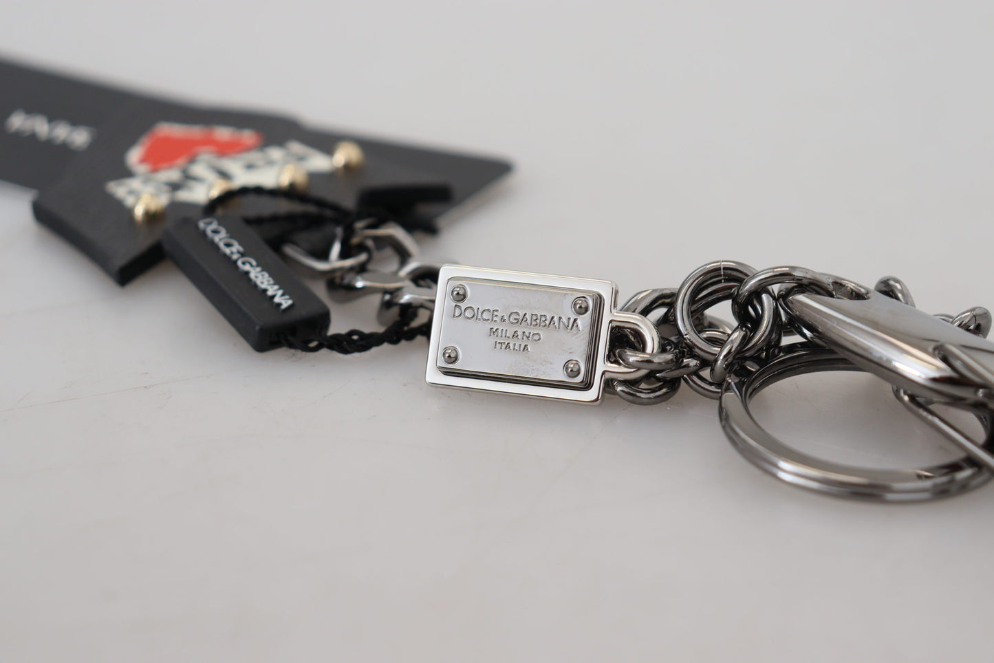 Black Prince Studs Logo Silver Brass Keychain-Dolce & Gabbana-LabelTerrace.com