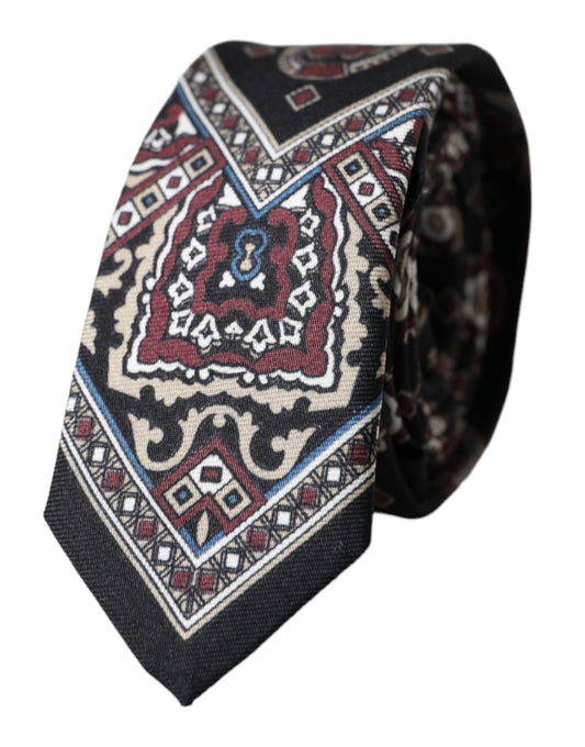 Black Printed 100% Silk Adjustable Men Tie-Dolce & Gabbana-LabelTerrace.com