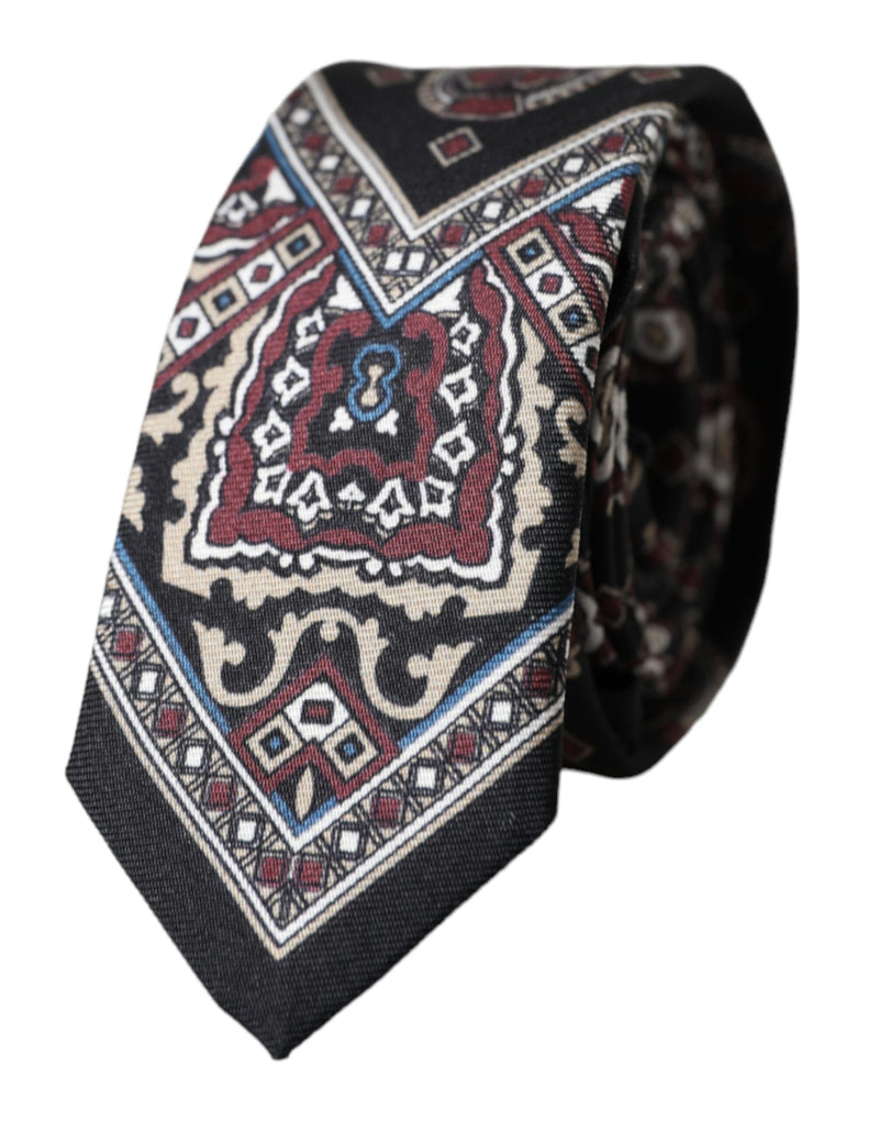 Black Printed 100% Silk Adjustable Men Tie-Dolce & Gabbana-LabelTerrace.com