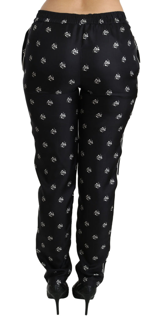 Black Printed Mid Waist Skinny Silk Pants-Dolce & Gabbana-LabelTerrace.com