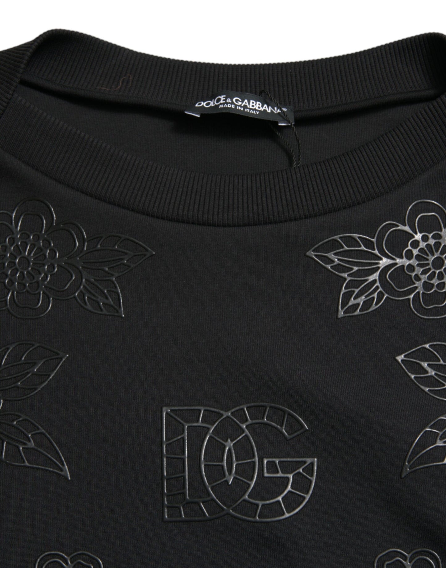 Black Pullover Floral Logo Applique Sweater-Dolce & Gabbana-LabelTerrace.com