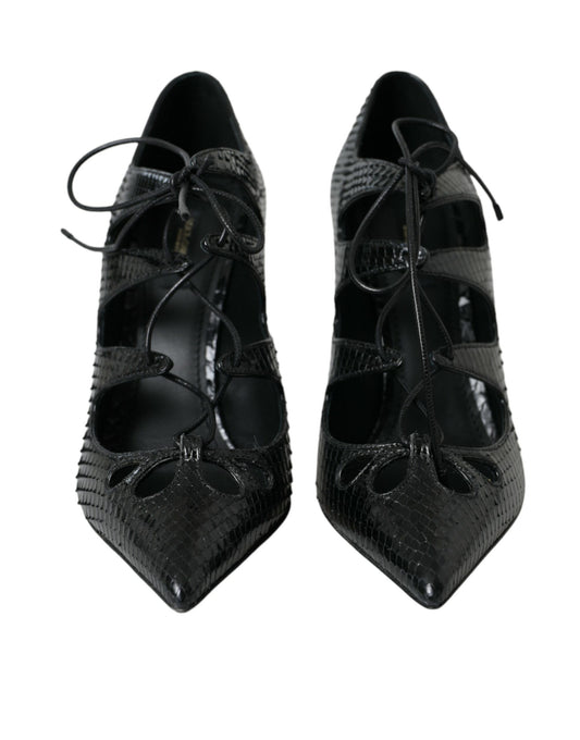 Black Python Leather Mary Jane Pumps Shoes-Dolce & Gabbana-LabelTerrace.com