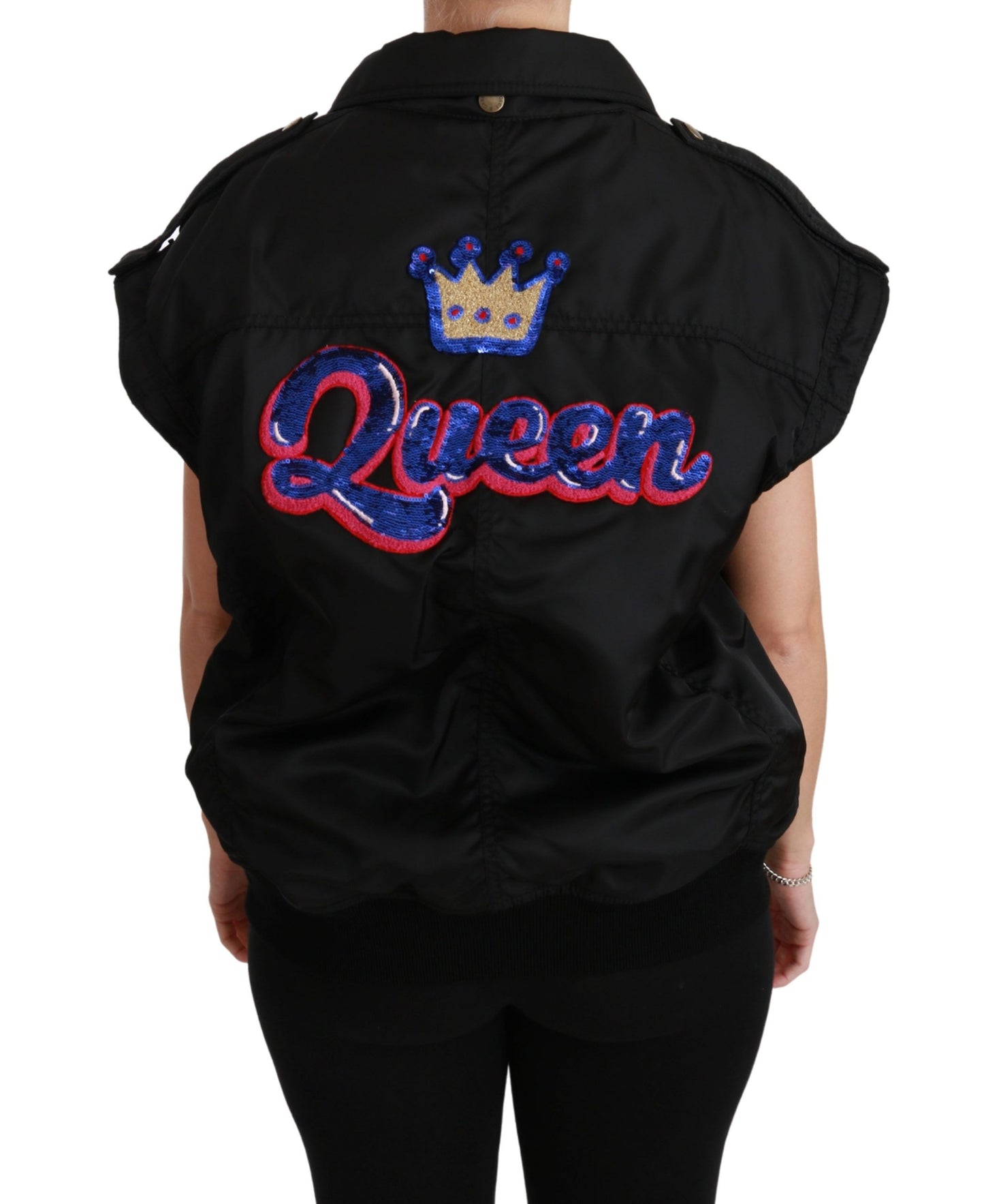 Black Queen Crown Sequined Bomber Jacket-Dolce & Gabbana-LabelTerrace.com
