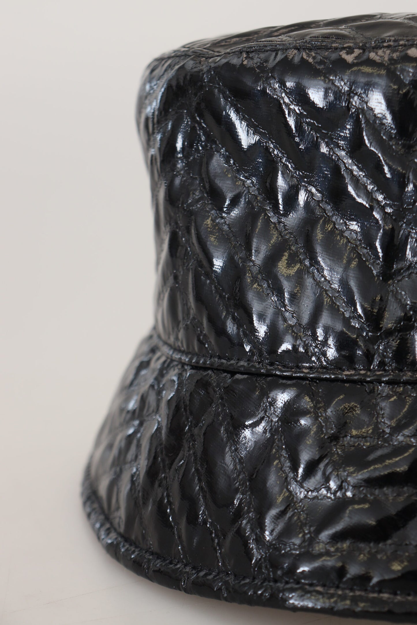 Black Quilted Faux Leather Women Bucket Cap Hat-Dolce & Gabbana-LabelTerrace.com