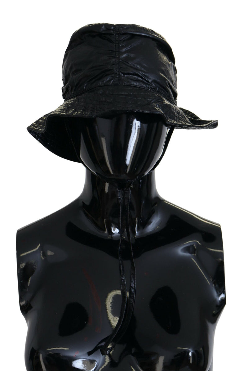 Black Quilted Faux Leather Women Bucket Cap Hat-Dolce & Gabbana-LabelTerrace.com