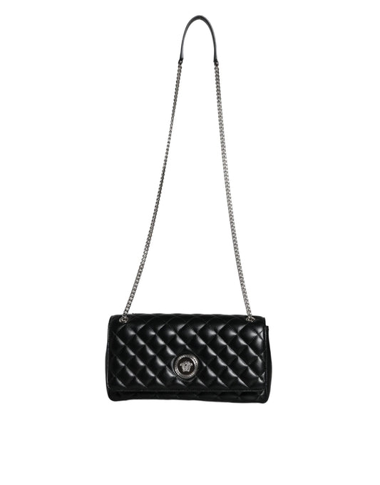 Black Quilted Lambskin Leather Crossbody Shoulder Bag-Versace-LabelTerrace.com