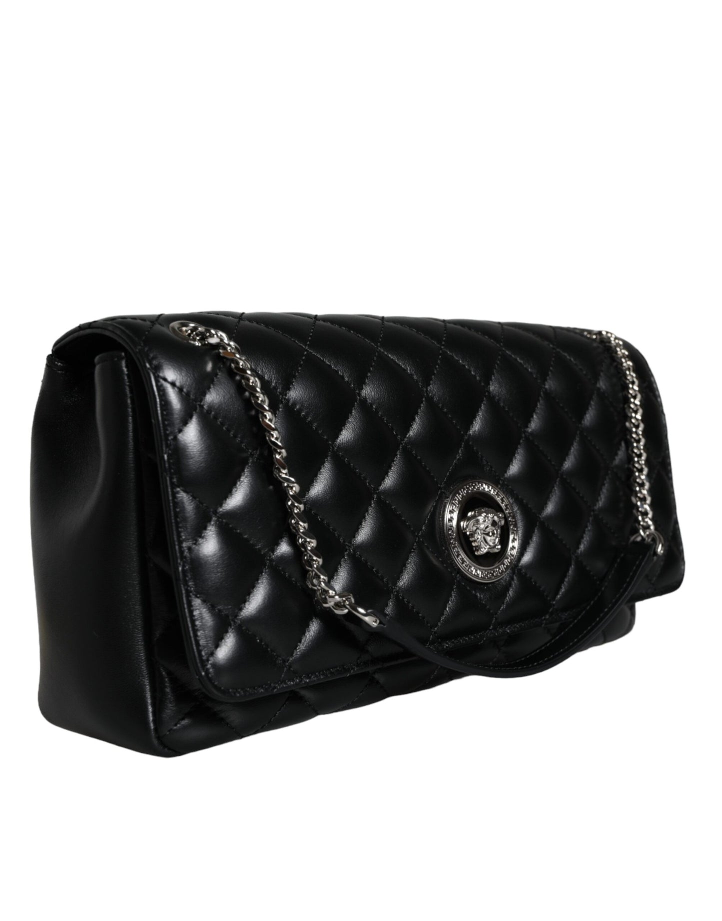 Black Quilted Lambskin Leather Crossbody Shoulder Bag-Versace-LabelTerrace.com
