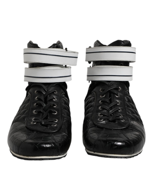 Black Quilted Leather Lace Up Sneakers Shoes-Dolce & Gabbana-LabelTerrace.com