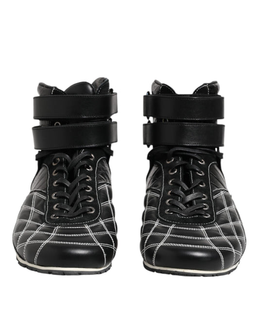 Black Quilted Leather Lace Up Sneakers Shoes-Dolce & Gabbana-LabelTerrace.com