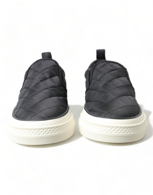 Black Quilted Slip On Low Top Sneakers Shoes-Dolce & Gabbana-LabelTerrace.com