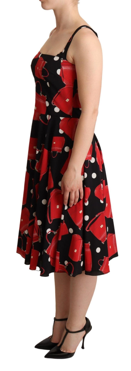 Black Red Bag Print A-line Mid Length Dress-Dolce & Gabbana-LabelTerrace.com
