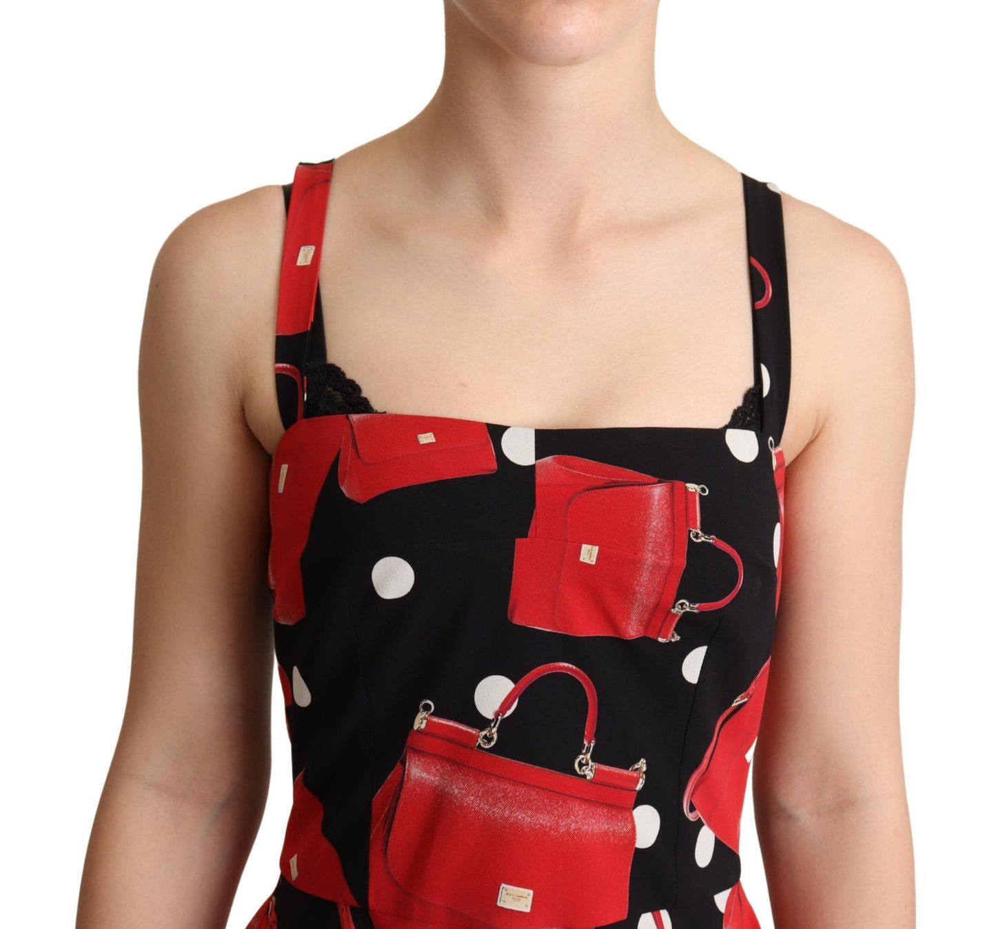 Black Red Bag Print A-line Mid Length Dress-Dolce & Gabbana-LabelTerrace.com
