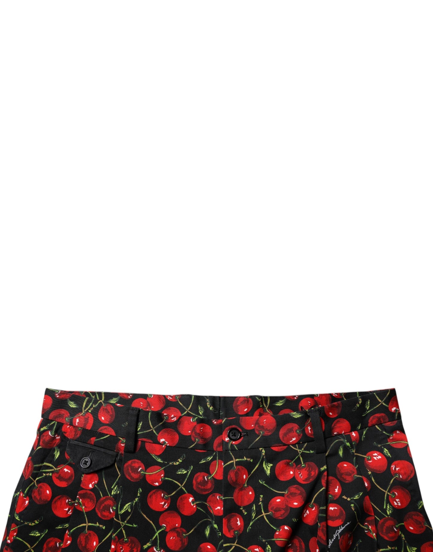 Black Red Cherry Print Bermuda Cotton Shorts-Dolce & Gabbana-LabelTerrace.com