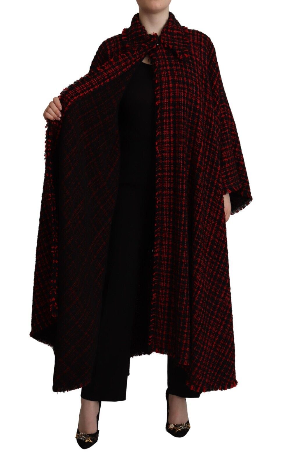 Black Red Cotton Checkered Over Coat Jacket-Dolce & Gabbana-LabelTerrace.com