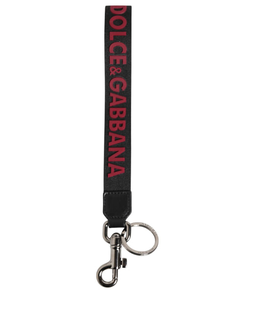 Black Red DG Logo Polyester Silver Men Keychain Keyring-Dolce & Gabbana-LabelTerrace.com
