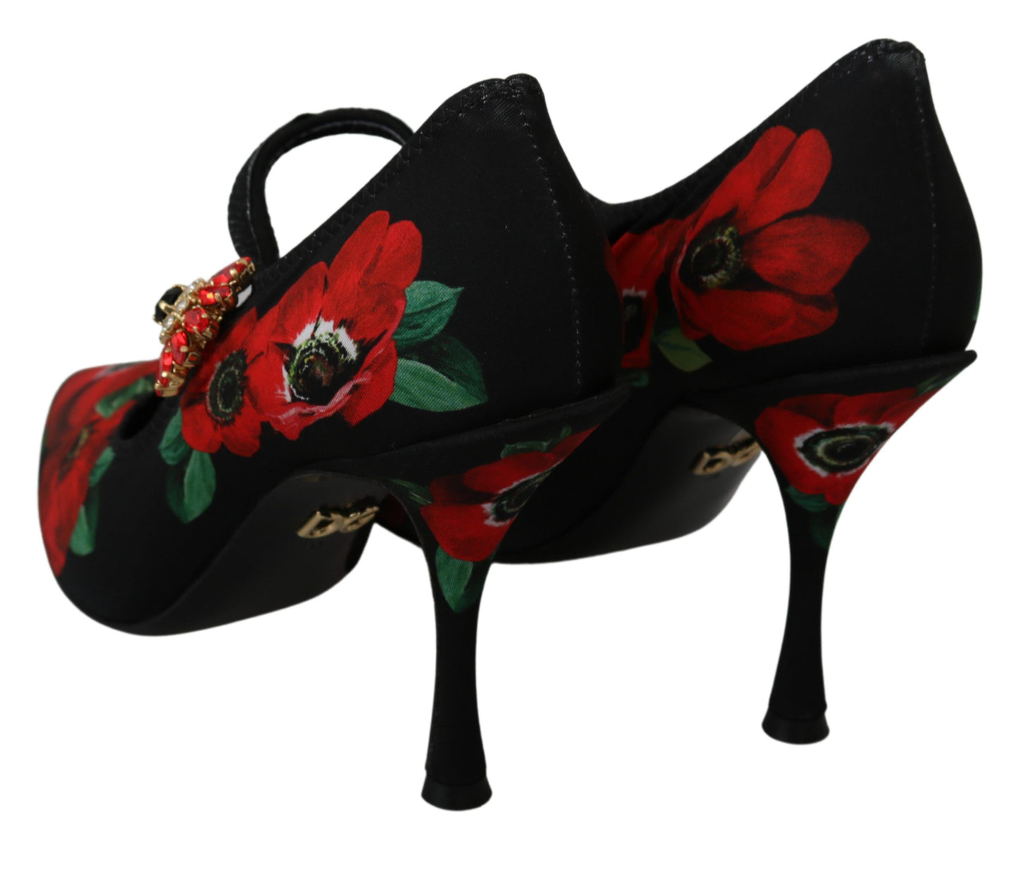 Black Red Floral Mary Janes Pumps Shoes-Dolce & Gabbana-LabelTerrace.com
