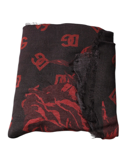 Black Red Floral Modal Wrap Shawl Scarf-Dolce & Gabbana-LabelTerrace.com