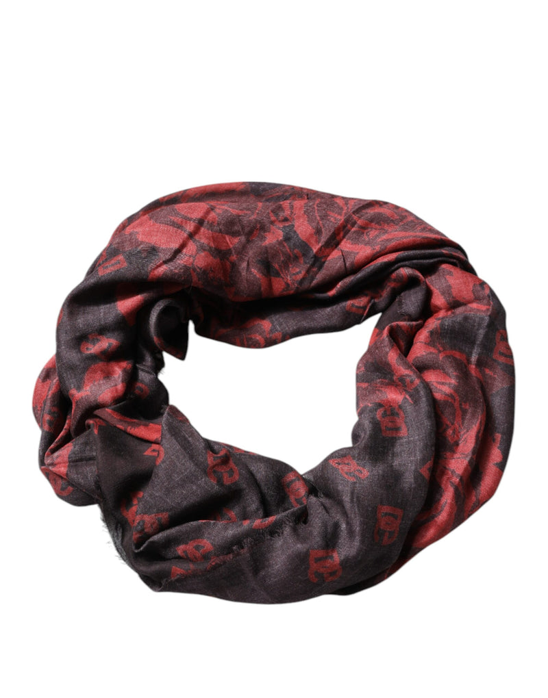 Black Red Floral Modal Wrap Shawl Scarf-Dolce & Gabbana-LabelTerrace.com
