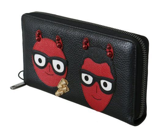 Black Red Leather #DGFAMILY Zipper Continental Wallet-Dolce & Gabbana-LabelTerrace.com