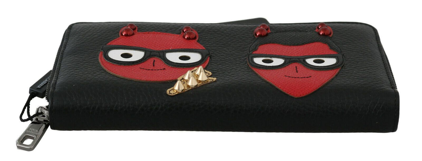 Black Red Leather #DGFAMILY Zipper Continental Wallet-Dolce & Gabbana-LabelTerrace.com