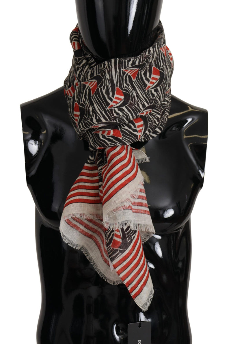 Black Red Linen Sailboat Stripe Print Shawl Scarf-Dolce & Gabbana-LabelTerrace.com