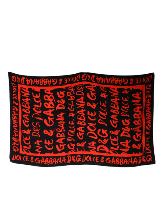 Black Red Logo Print Cotton Beach Towel-Dolce & Gabbana-LabelTerrace.com