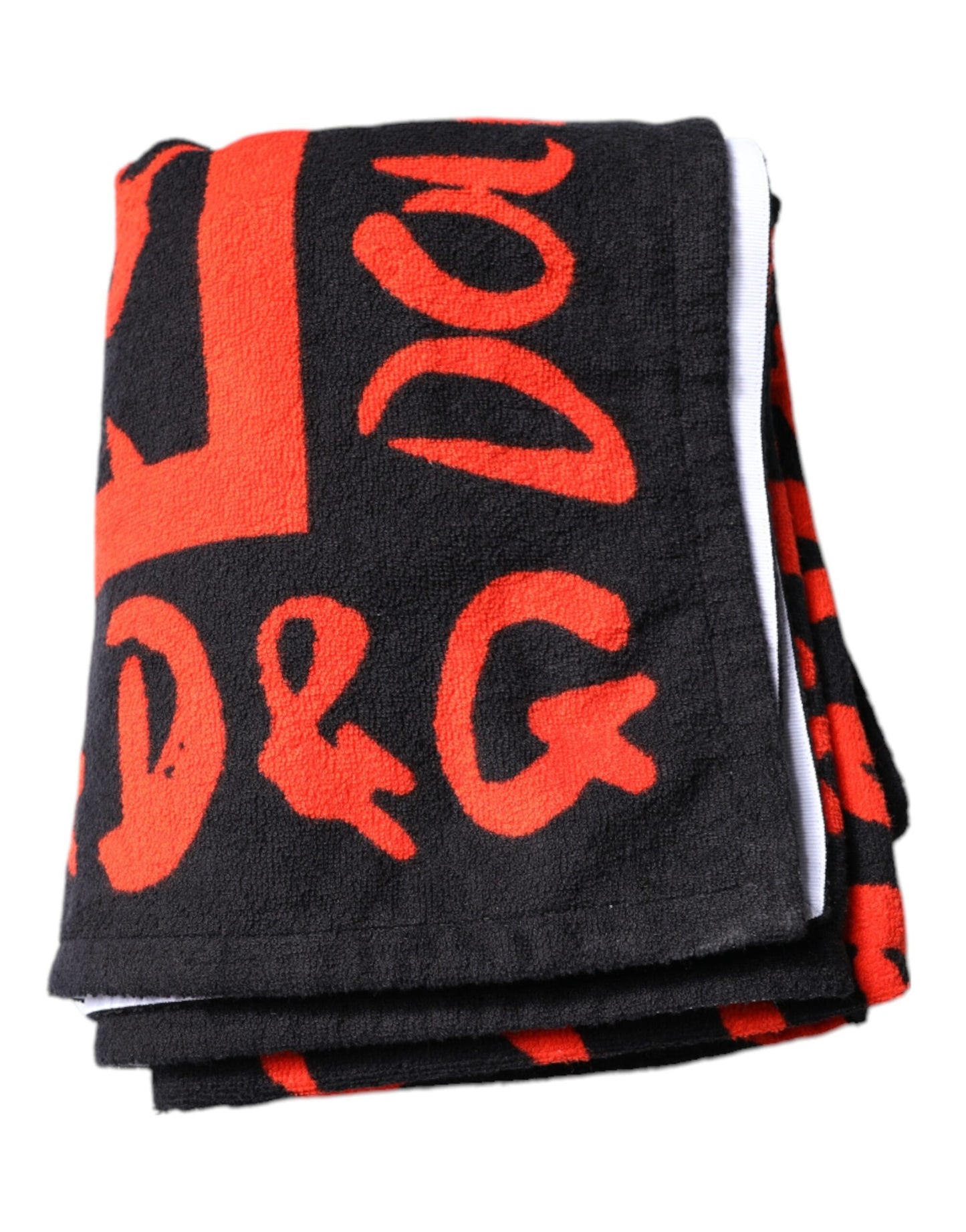 Black Red Logo Print Cotton Beach Towel-Dolce & Gabbana-LabelTerrace.com