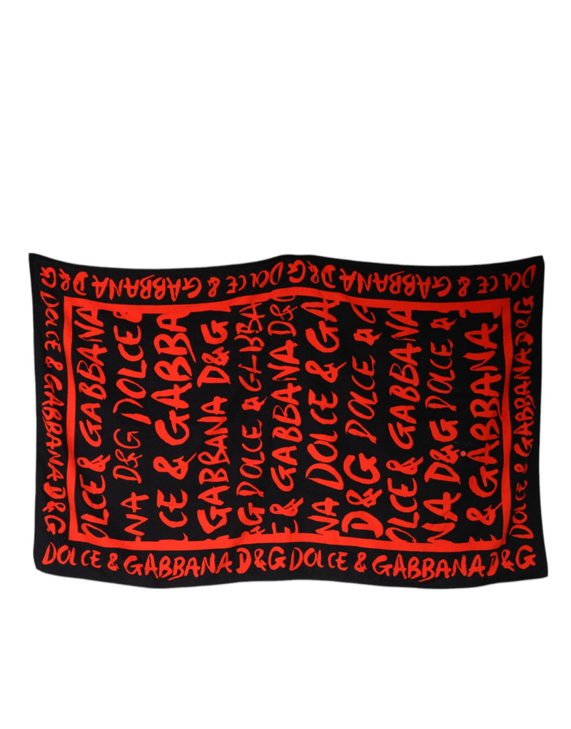 Black Red Logo Print Cotton Beach Towel-Dolce & Gabbana-LabelTerrace.com
