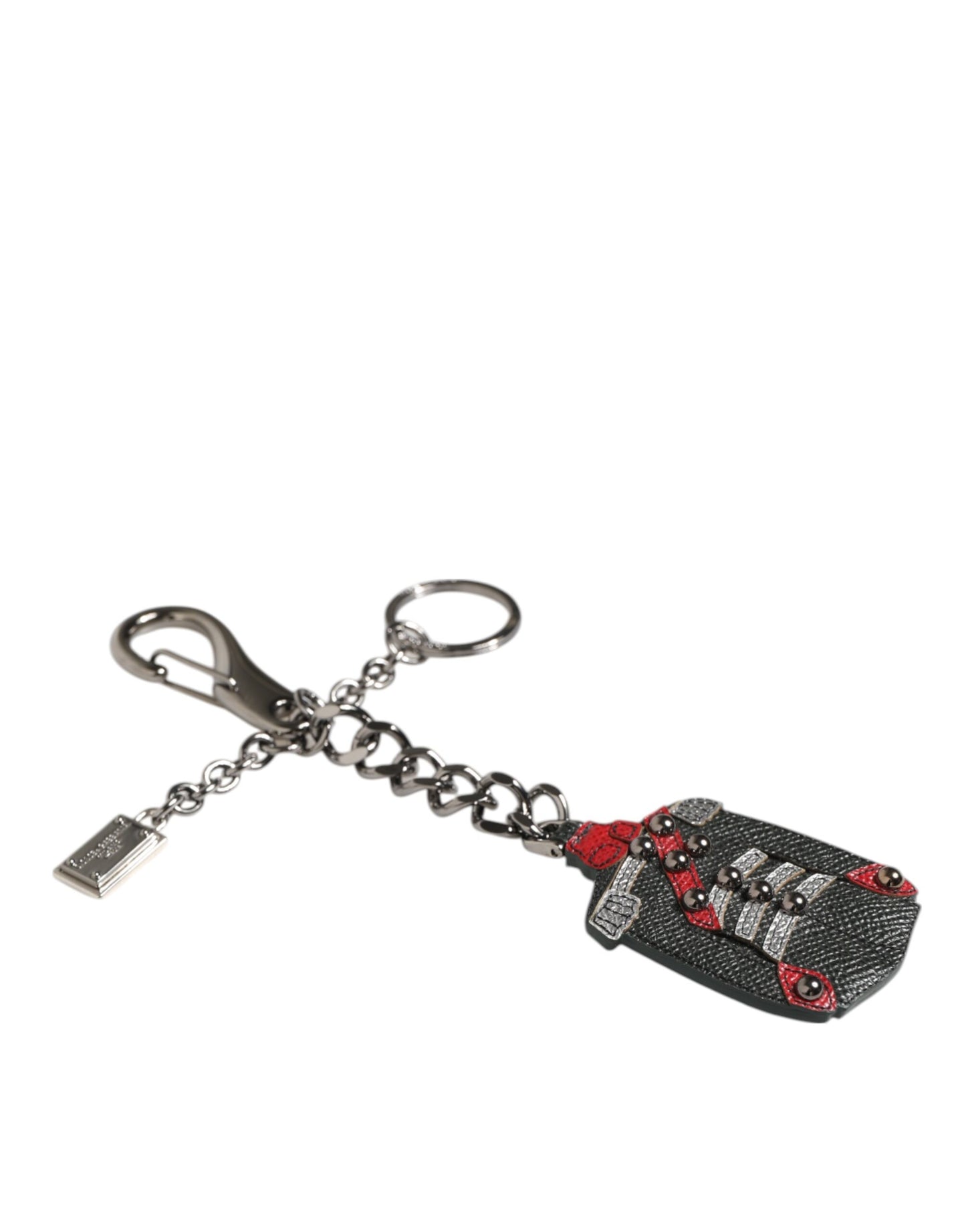 Black Red Military Leather Patch DG Logo Keychain Keyring-Dolce & Gabbana-LabelTerrace.com